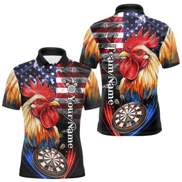 Maxcorners American Flag Smoke Rooster Darts Shirt For Men Custom Patriotic Darts Jersey Team Polo, 1/4 Zip LM0404
