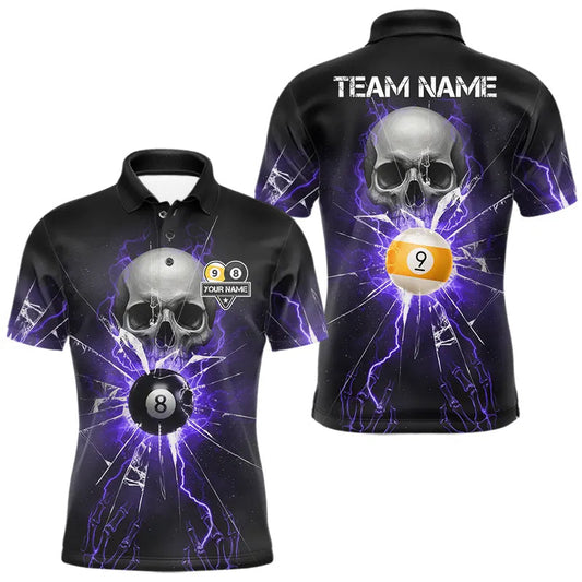 Maxcorners Purple Billiard 8 Ball & 9 Ball Skull Pool Shirt For Men Custom Glass Break Billiard Team Jersey