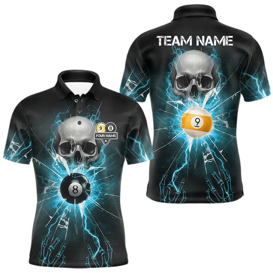 Maxcorners Turquoise Billiard 8 Ball & 9 Ball Skull Pool Shirt For Men Custom Glass Break Billiard Team Jersey