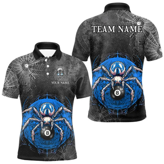 Maxcorners Personalized Grunge Spider Web 8 Ball Pool Billiard Shirt For Men, Billiard Team Jerseys |Blue