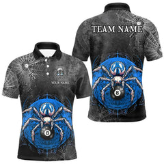 Maxcorners Personalized Grunge Spider Web 8 Ball Pool Billiard Shirt For Men, Billiard Team Jerseys |Blue TU1612