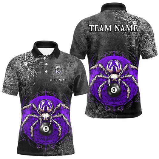 Maxcorners Personalized Grunge Spider Web 8 Ball Pool Billiard Shirt For Men, Billiard Team Jerseys |Purple