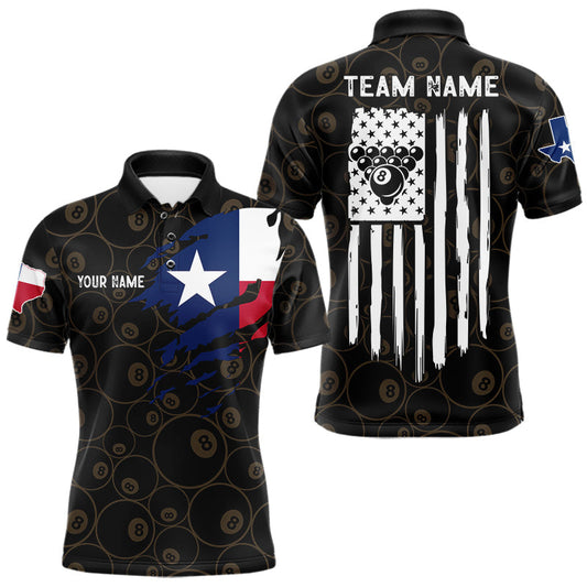 Maxcorners Personalized Texas Flag 8 Ball Pool Shirt For Men Custom US Flag Billiard Jersey Polo & 1/4 Zip