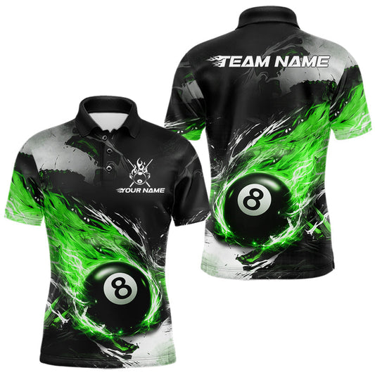 Maxcorners Custom Green Flaming 8 Ball Pool Billiard Shirt For Men, Billiard Team Jersey Polo & 1/4 Zip LM1005