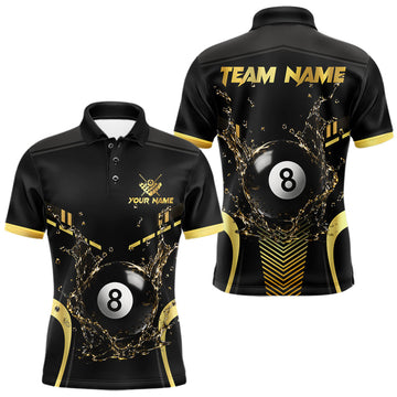 Maxcorners Personalized Black And Gold Billiard Water 8 Ball Pool Shirts For Men Custom Billiard Team Jersey