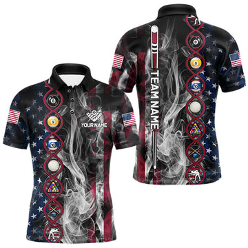 Maxcorners Personalized American Flag Smoke DNA Pool Shirt For Men Custom Patriotic Billiard Team Jersey LM0410