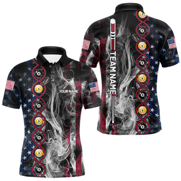 Maxcorners American Flag Smoke DNA Billiard 8 Ball & 9 Ball Shirts For Men Custom Funny Pool Team Jersey