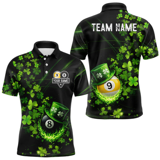 Maxcorners Green Luckiest Shamrock 8 & 9 Ball Billiard Shirt For Men Custom St Patrick Day Pool Team Jersey