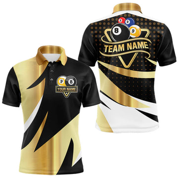 Maxcorners Personalized Billiard 8 Ball & 9 Ball Pool Polo, 1/4 Zip For Men Custom Team Billiard Jersey | Gold LM1904