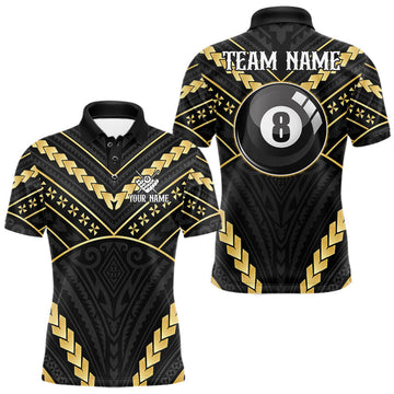 Maxcorners Custom Black And Gold 8 Ball Pool Tribal Billiard Shirts For Men, Pool Team Jersey Polo & 1/4 Zip