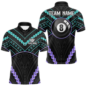 Maxcorners Custom Teal And Purple 8 Ball Pool Tribal Billiard Shirts For Men, Pool Team Jersey Polo & 1/4 Zip