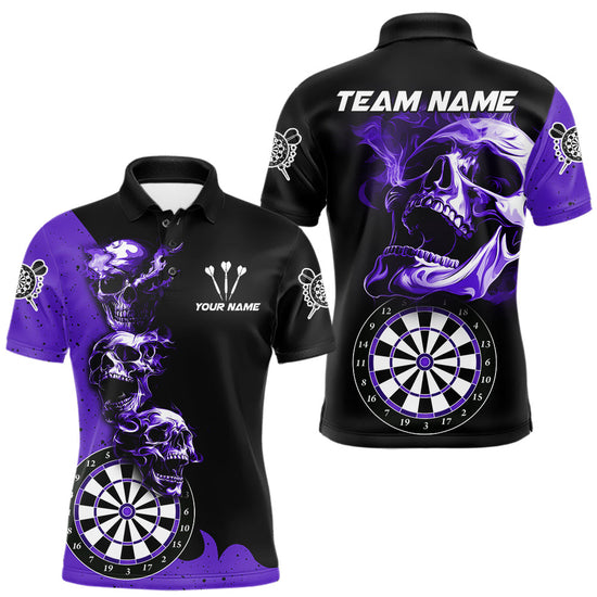 Maxcorners Personalized Smoke Skull Darts Shirts For Men Custom Black And Purple Darts League Team Jerseys