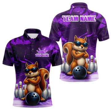 Maxcorners Personalized Purple Funny Squirrel Bowling Shirt For Men Custom Bowling Team Jersey Polo & 1/4 Zip LM1910