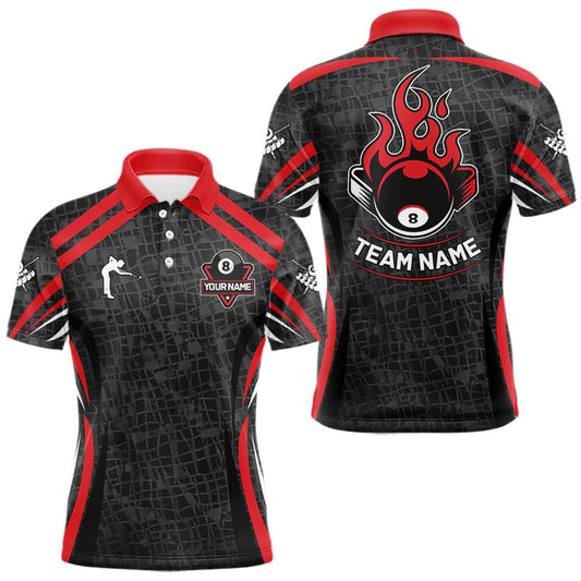 Maxcorners Black And Red 8 Ball Flame Billiard Shirt For Men Custom Pool Team Shirt, Billiard Jersey