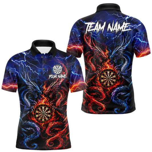 Maxcorners Blue And Red Thunder Lightning Dragon Darts Shirt For Men Custom Darts Team Jersey Polo & 1/4 Zip