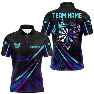 Maxcorners Custom Purple And Turquoise Crown Darts Shirt For Men, Darts League Team Jersey Polo & 1/4 Zip LM1910
