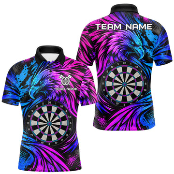 Maxcorners Personalized Blue And Purple Grunge Eagle Darts Shirts For Men, Darts Jersey Team Polo & 1/4 Zip