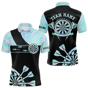 Maxcorners Holographic Blue Darts Tie Dye Polo & Quarter Zip Custom Dart Shirts For Men Glowing Dart Jerseys LM2704