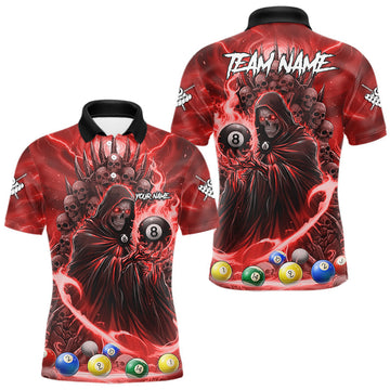 Maxcorners Red Grim Reaper Lightning Billiard Shirt For Men Custom 8 Ball Pool Jersey Team Polo & 1/4 Zip