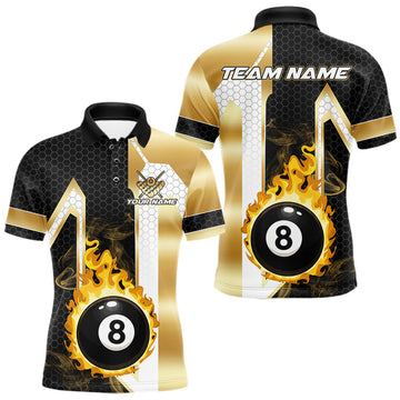 Maxcorners Custom Gold 8 Ball Pool Flame Billiard Shirt For Men, Billiard League Team Jersey Polo & 1/4 Zip LM2306