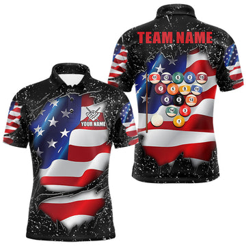 Maxcorners Black Grunge American Flag Billiard Shirts For Men Custom 8 Ball Pool Team Jersey Polo, 1/4 Zip LM2306