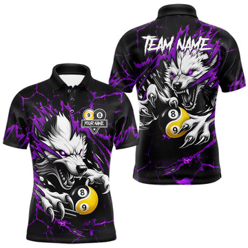 Maxcorners Personalized Wolf Yinyang 8 Ball & 9 Ball Billiard Shirt For Men Custom Pool Team Jersey|Purple