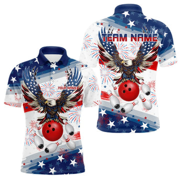 Maxcorners Personalized American Flag Eagle Bowling Jersey For Men Custom Patriotic Bowling Team Shirts LM2709