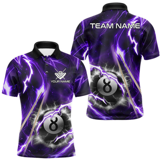 Maxcorners Blue 8 Ball Thunder Lightning Billiard Shirt For Men Custom Pool Team Jersey Polo & Quarter Zip