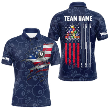 Maxcorners Navy Blue Grunge American Flag Billiard Shirts For Men Custom Patriotic 8 Ball Pool Team Jersey LM2709