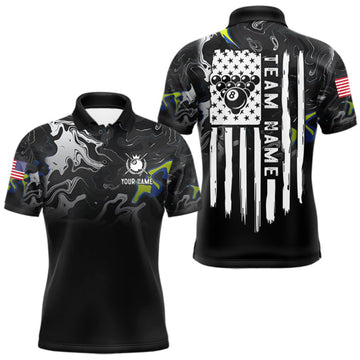 Maxcorners Black And White Camo US Flag 8 Ball Billiard Jersey For Men Custom Patriotic Pool Team Shirts LM2709