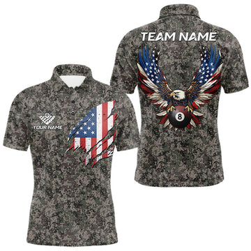 Maxcorners Personalized Retro Camo US Flag Billiard Shirts For Men Custom Eagle 8 Ball Pool Team Jersey