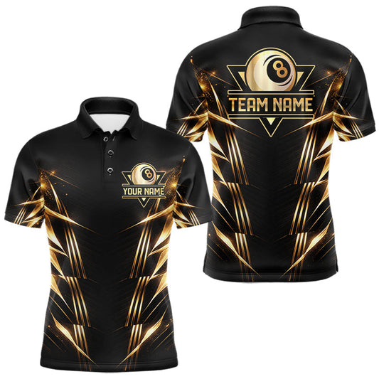 Maxcorners Grey, Black And Gold 8 Ball Crown Billiard Polo & 1/4 Zip Shirt For Men Custom Pool Team Jersey
