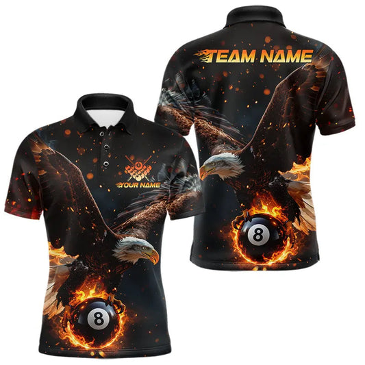 Maxcorners Personalized Fire 8 Ball Eagle Billiard Shirt For Men Custom Pool Team Jersey Polo & 1/4 Zip LM2704