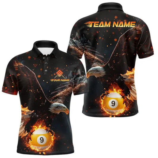 Maxcorners Personalized Fire 9 Ball Eagle Billiard Shirt For Men Custom Pool Team Jersey Polo & 1/4 Zip LM2704