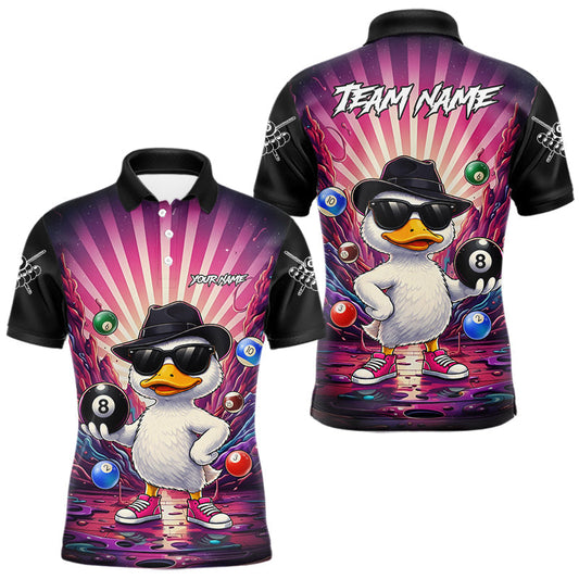 Maxcorners Funny Duck 8 Ball Billiard Shirt For Men Custom Neon Graffiti Billiard Team Jersey Polo & 1/4 Zip LM2405
