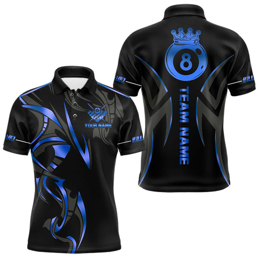 Maxcorners Custom Blue 8 Ball Pool Crown Billiard Shirts For Men, Billiard Team Jersey Polo & 1/4 Zip |Black LM2603