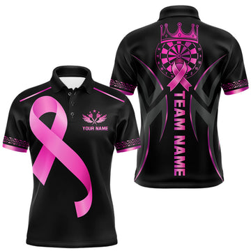 Maxcorners Personalized Pink Ribbon Crown Dartboard Breast Cancer Darts Shirt For Men Custom Dart Team Jersey LM2607