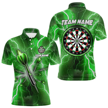 Maxcorners Green Thunder Lightning Darts Polo & Quarter Zip Custom Dart Shirts For Men Dart Jerseys LM2704
