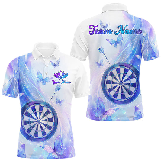 Maxcorners Custom Holographic Pastel Butterfly Darts Shirt For Men, Darts Jersey Polo & 1/4 Zip, Darts Gifts