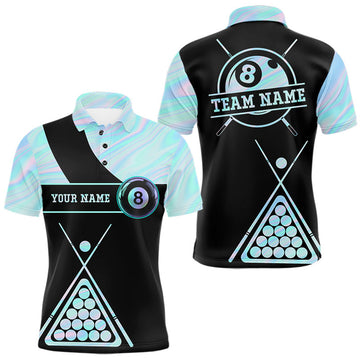 Maxcorners Neon Holographic Blue 8 Ball Pool Tie Dye Custom Billiard Shirts For Men, Billiard Team Jersey LM2607