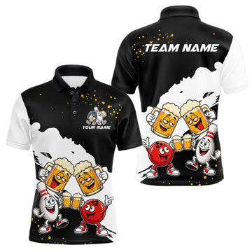Maxcorners Black And White Funny Beer Bowling Jersey For Women Custom Bowling League Bowling Team Shirts LM0409