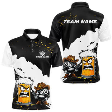 Maxcorners Personalized Black And White Angry Beer 8 Ball Pool Billiard Shirt For Men Funny Pool Team Jersey LM0409