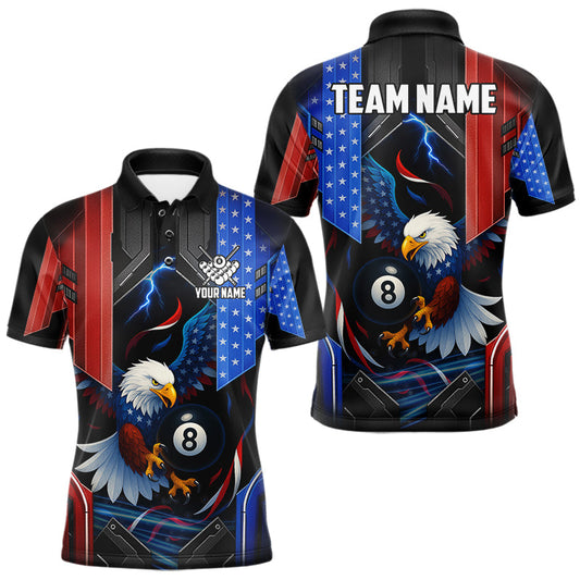Maxcorners American Flag Eagle 8 Ball Billiard Polo & 1/4 Zip For Men Custom Billiard Jersey, Pool Team Shirt LM2603