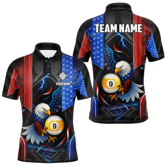 Maxcorners American Flag Eagle 9 Ball Billiard Polo & 1/4 Zip For Men Custom Billiard Jersey, Pool Team Shirt LM2603