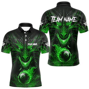 Maxcorners Personalized Dragon 8 Ball Fire Flame 3D Billiard Shirt For Men, Billiard League Team Jersey|Green