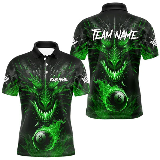 Maxcorners Personalized Dragon 8 Ball Fire Flame 3D Billiard Shirt For Men, Billiard League Team Jersey|Green
