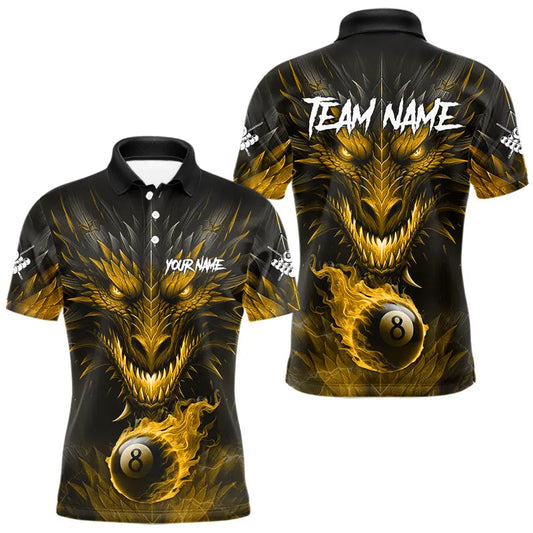 Maxcorners Personalized Dragon 8 Ball Fire Flame 3D Billiard Shirt For Men, Billiard League Team Jersey|Yellow