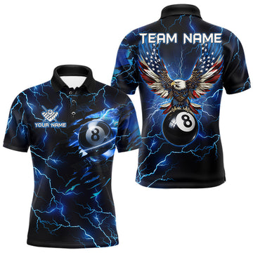 Maxcorners Blue 8 Ball Thunder Lightning American Flag Eagle Billiard Shirt For Men Custom Pool Team Jersey