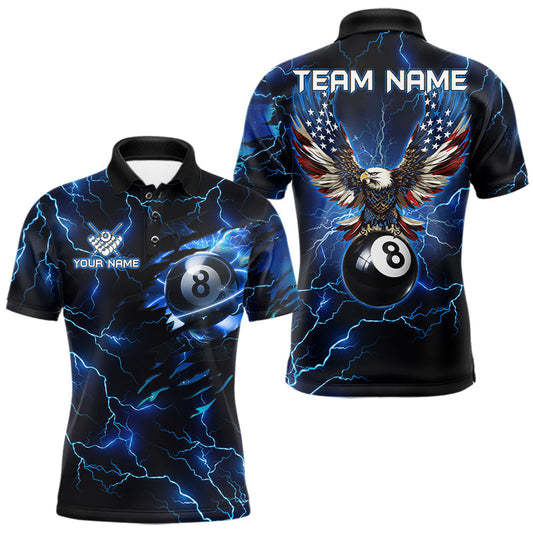 Maxcorners Blue 8 Ball Thunder Lightning American Flag Eagle Billiard Shirt For Men Custom Pool Team Jersey