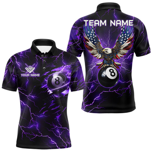 Maxcorners Purple 8 Ball Thunder Lightning American Flag Eagle Billiard Shirt For Men Custom Pool Team Jersey